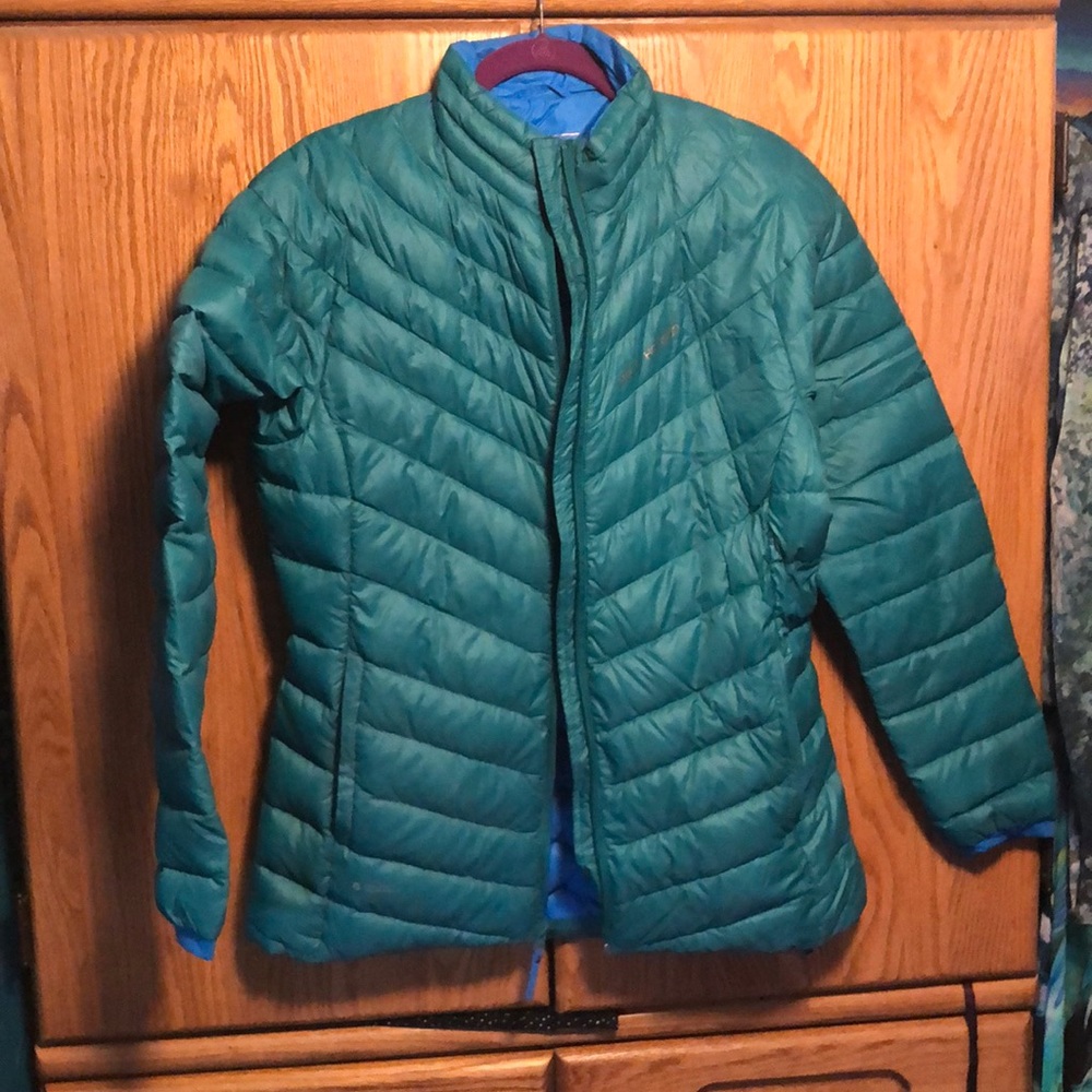 Teal goose down packable jacket